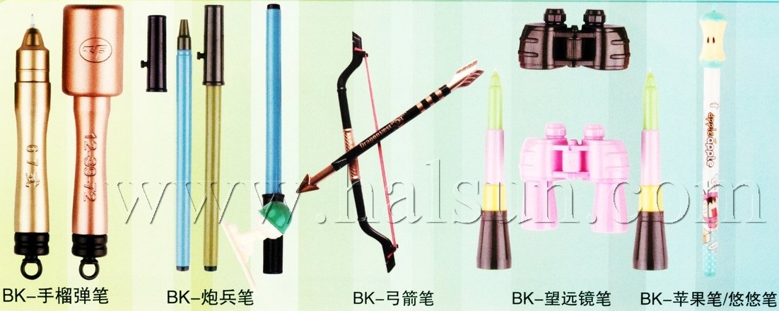stand pens, desk pens,bow & arrow pens,grenade pens,artillery pens, lens pens,binoculars pens,telescope pens,arrow pens,apple pens,