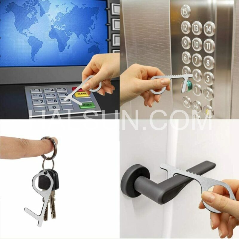 Contactless Door Opener Keychain Custom Logo Clean Key Elevator Button